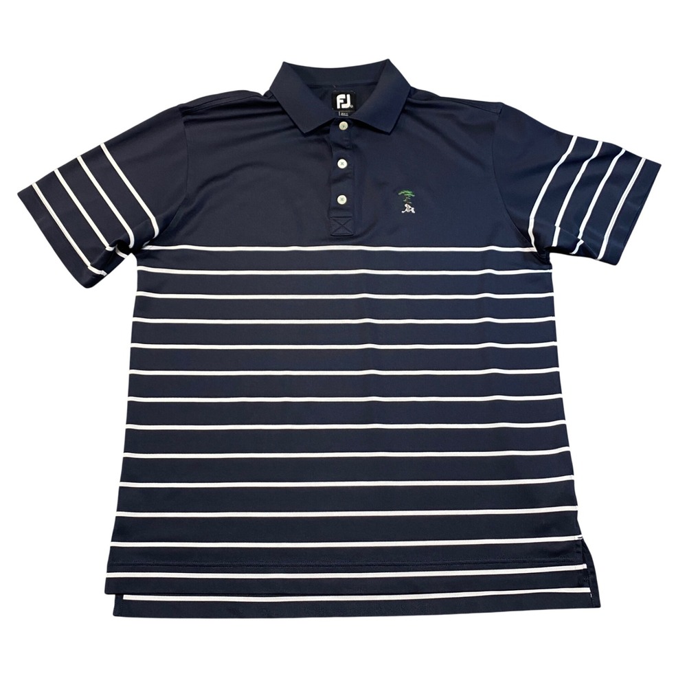 FootJoy Mens Navy Blue White Striped Golf Polo Shirt Pine Tree Golf Club‎ Large